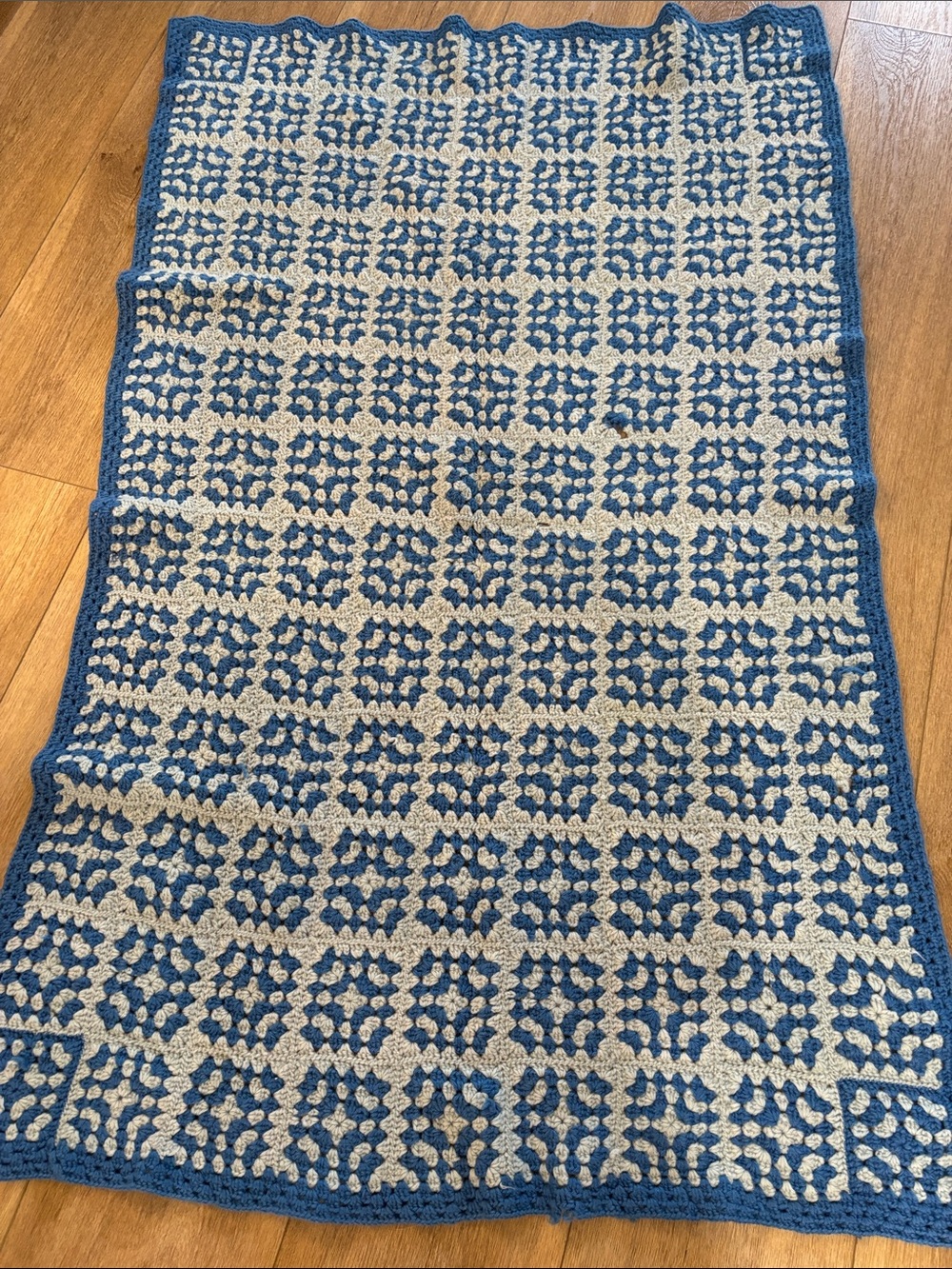 Handmade Granny-square Blue and grey Crochet Blanket